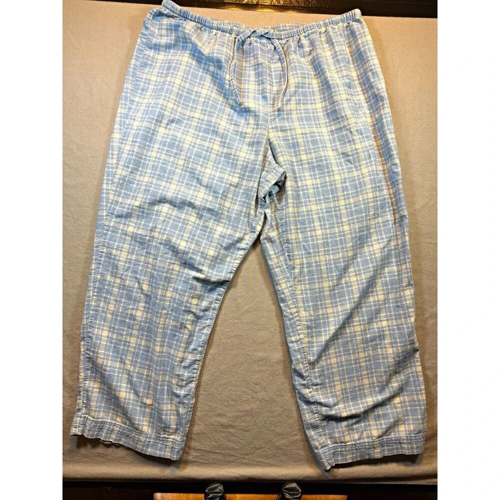 L.L.Bean Women’s XL Regular Blue White Plaid Cotton Pajama Pants Drawstring